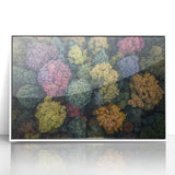 Framed acrylic landscape artwork with a white border, showcasing vibrant colors and intricate details, ideal for modern home decor and art enthusiasts.