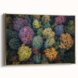 Framed landscape canvas art featuring a stunning gold border, showcasing vibrant colors and intricate details, perfect for enhancing modern home decor.