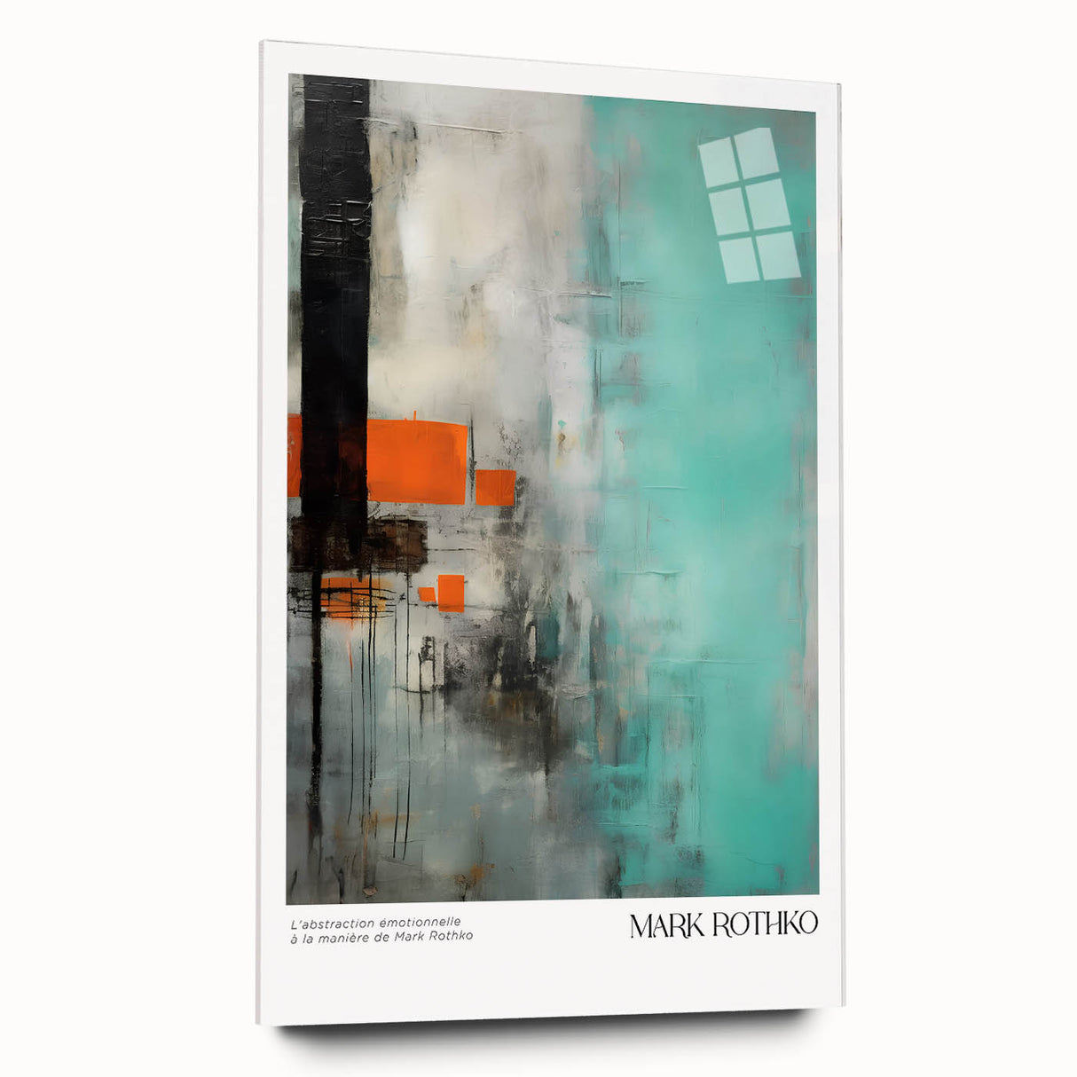 Large abstract wall art in vibrant red and blue tones on acrylic glass, ideal for modern bedroom or dining room decor.