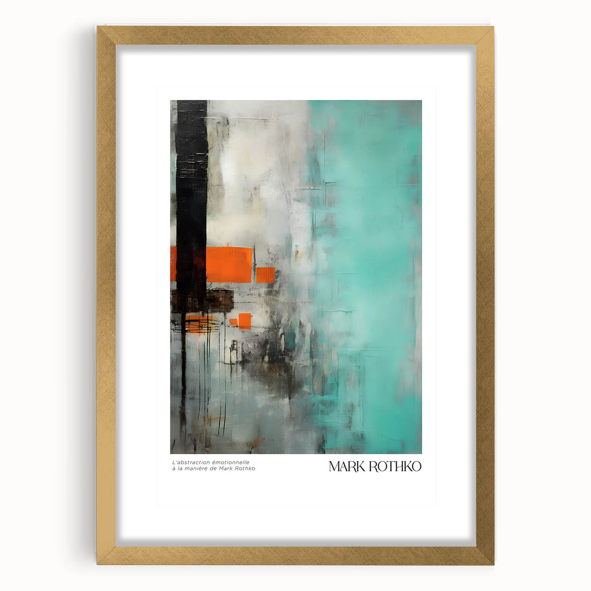 Extra large abstract art print with textured design in vibrant red and orange, framed in gold, ideal for living room decor.