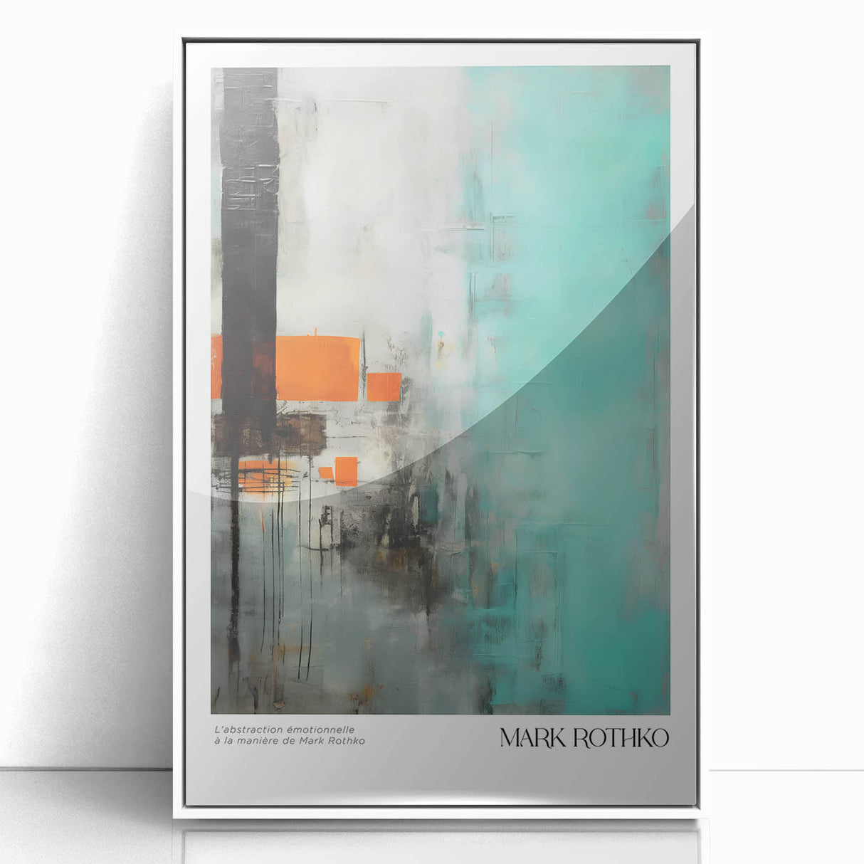 Modern art wall decor, a Rothko-inspired acrylic print in muted blue and red tones, framed, ideal for nursery ambiance.