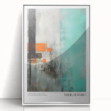 Modern art wall decor, a Rothko-inspired acrylic print in muted blue and red tones, framed, ideal for nursery ambiance.