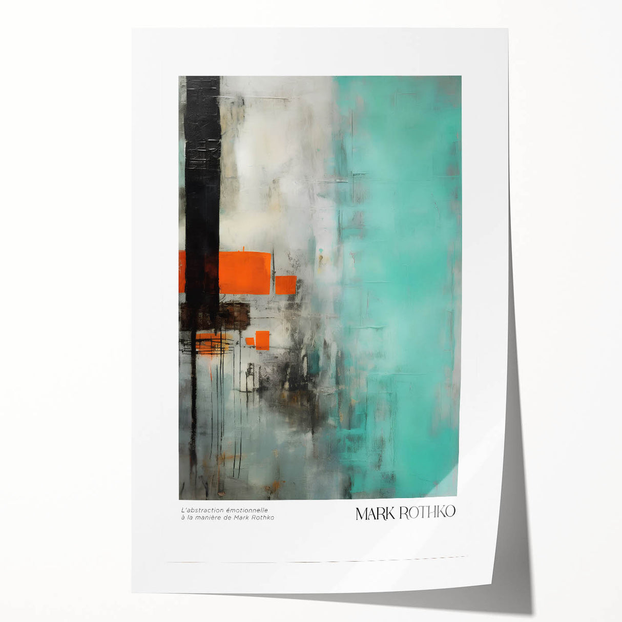 Rolled print of a Mark Rothko-inspired abstract design in vibrant orange and red tones, suitable for dining room art wall.