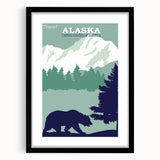 Alaska Retro Travel Poster Art | Vintage Mountain Bear Print