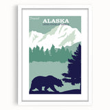 Alaska Retro Travel Poster Art | Vintage Mountain Bear Print