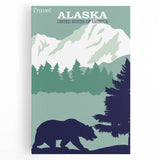 Alaska Retro Travel Poster Art | Vintage Mountain Bear Print