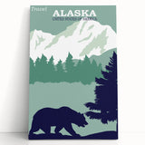 Alaska Retro Travel Poster Art | Vintage Mountain Bear Print