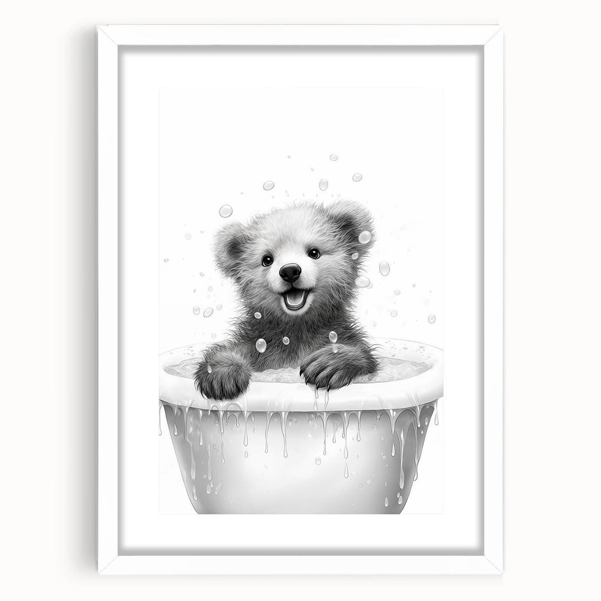 Bathroom Art Prints - Playful Bear in Bathtub