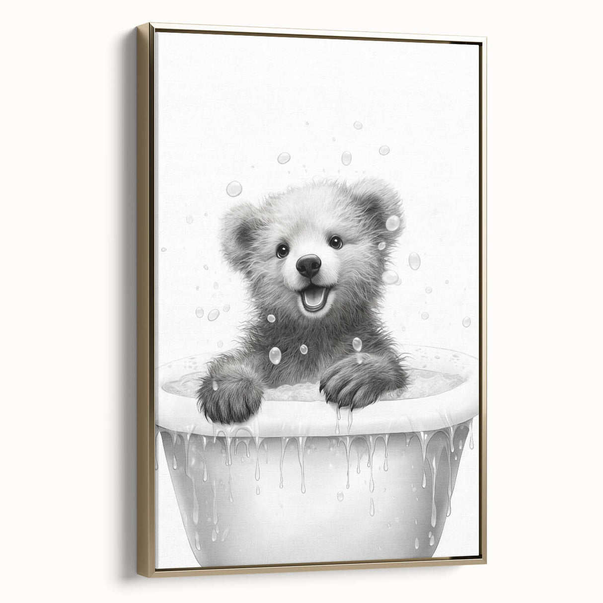 Bathroom Art Prints - Playful Bear in Bathtub