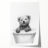 Bathroom Art Prints - Playful Bear in Bathtub