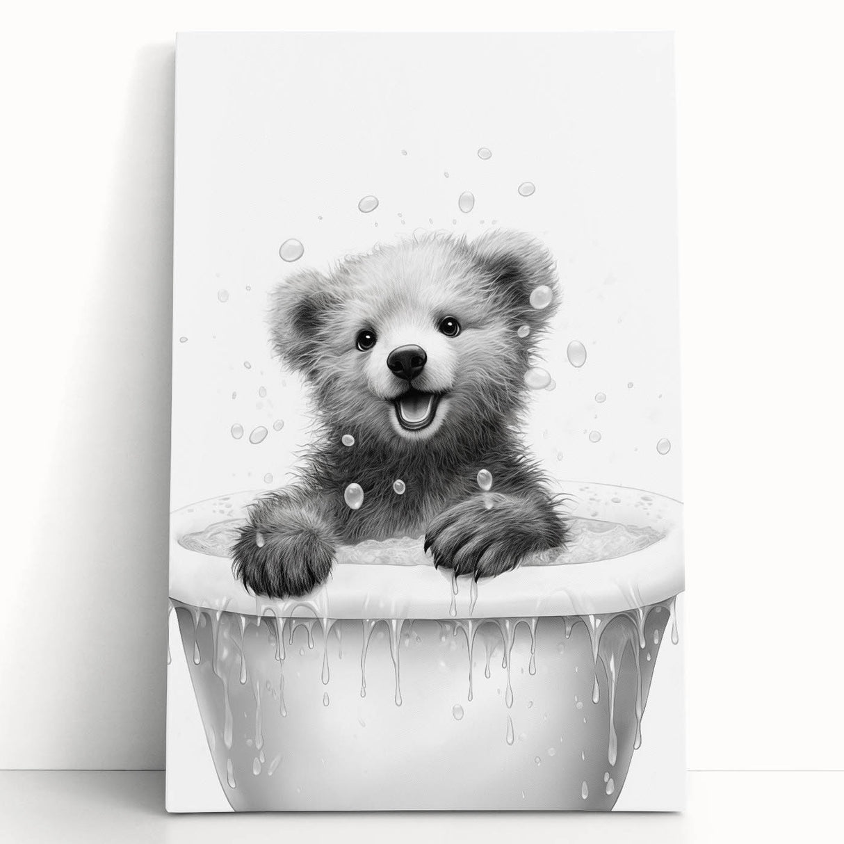 Bathroom Art Prints - Playful Bear in Bathtub