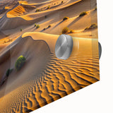 Large abstract wall art of Algerian scenery in muted earth tones on acrylic glass, suitable for dining room ambiance.