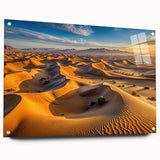 Acrylic glass wall art featuring a large abstract depiction of African scenery in earth tones, ideal for dining room decor.