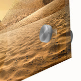 Large abstract depiction of the Egyptian landscape in muted earth tones on acrylic glass, suitable for dining room art.