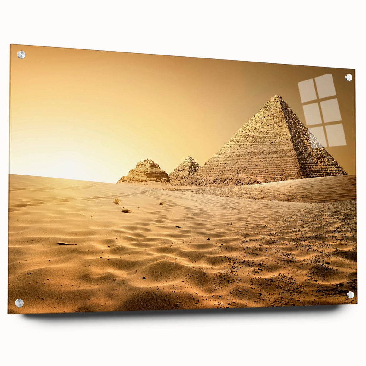 Acrylic print of large abstract depiction of Egyptian scenery in earthy tones, suitable for bedroom or dining room decor.