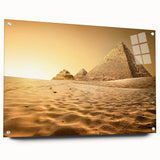 Acrylic print of large abstract depiction of Egyptian scenery in earthy tones, suitable for bedroom or dining room decor.