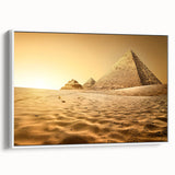 Framed canvas featuring a vintage-style landscape painting of the Egyptian desert in muted earth tones.