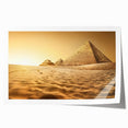 Rolled print of an Egyptian landscape with pyramids, featuring earthy tones, ideal for art wall dining room.