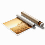 Extra large rolled print featuring a serene Egyptian landscape with lush florals in soft earth tones.