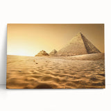 Large black and white stretched canvas depicting a panoramic view of the Egyptian pyramids.