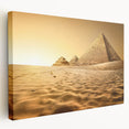 Large stretched canvas featuring a scenic Egyptian landscape in warm earth tones, ideal for kitchen wall art.