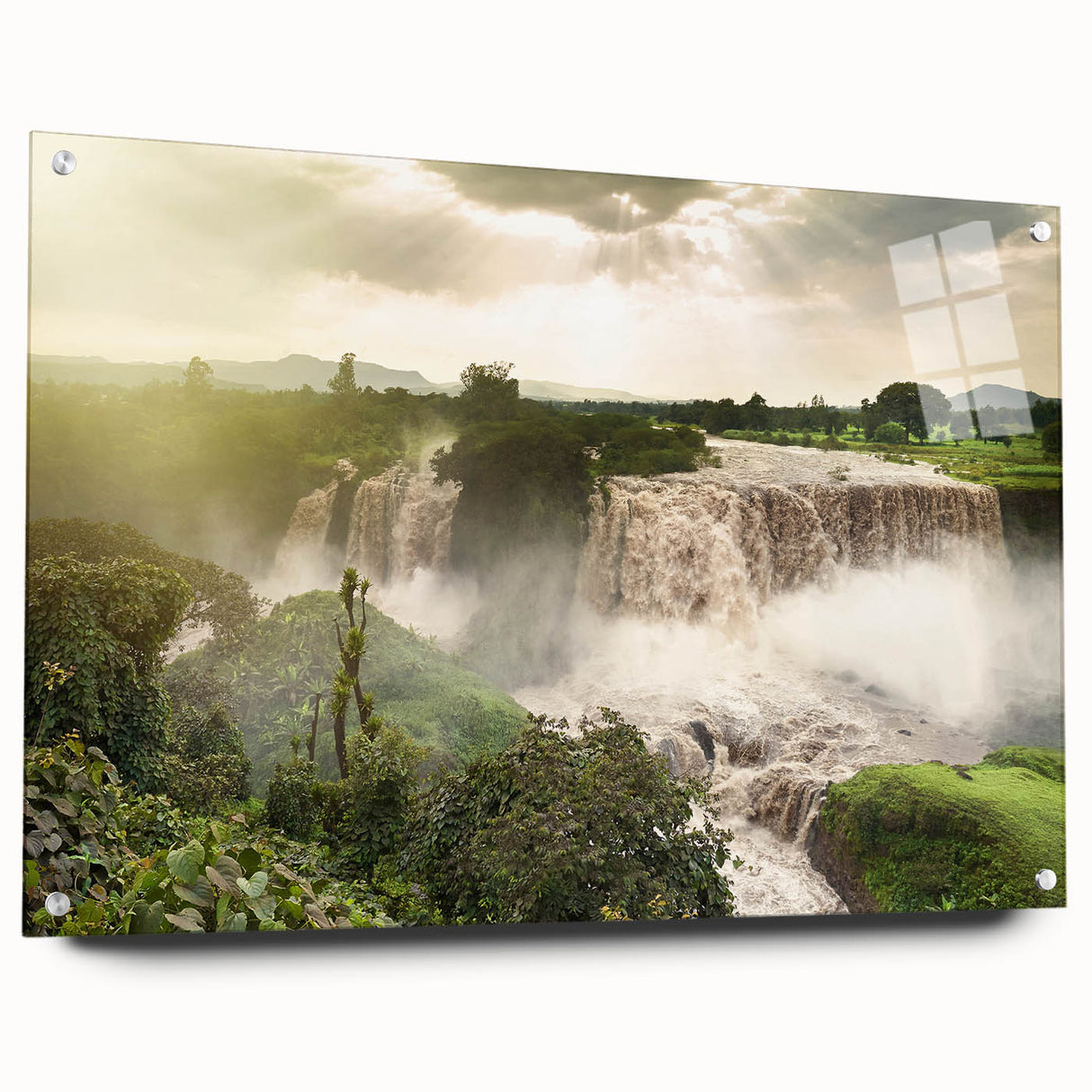 Acrylic print of a large abstract depiction of an Ethiopian landscape in earthy tones.
