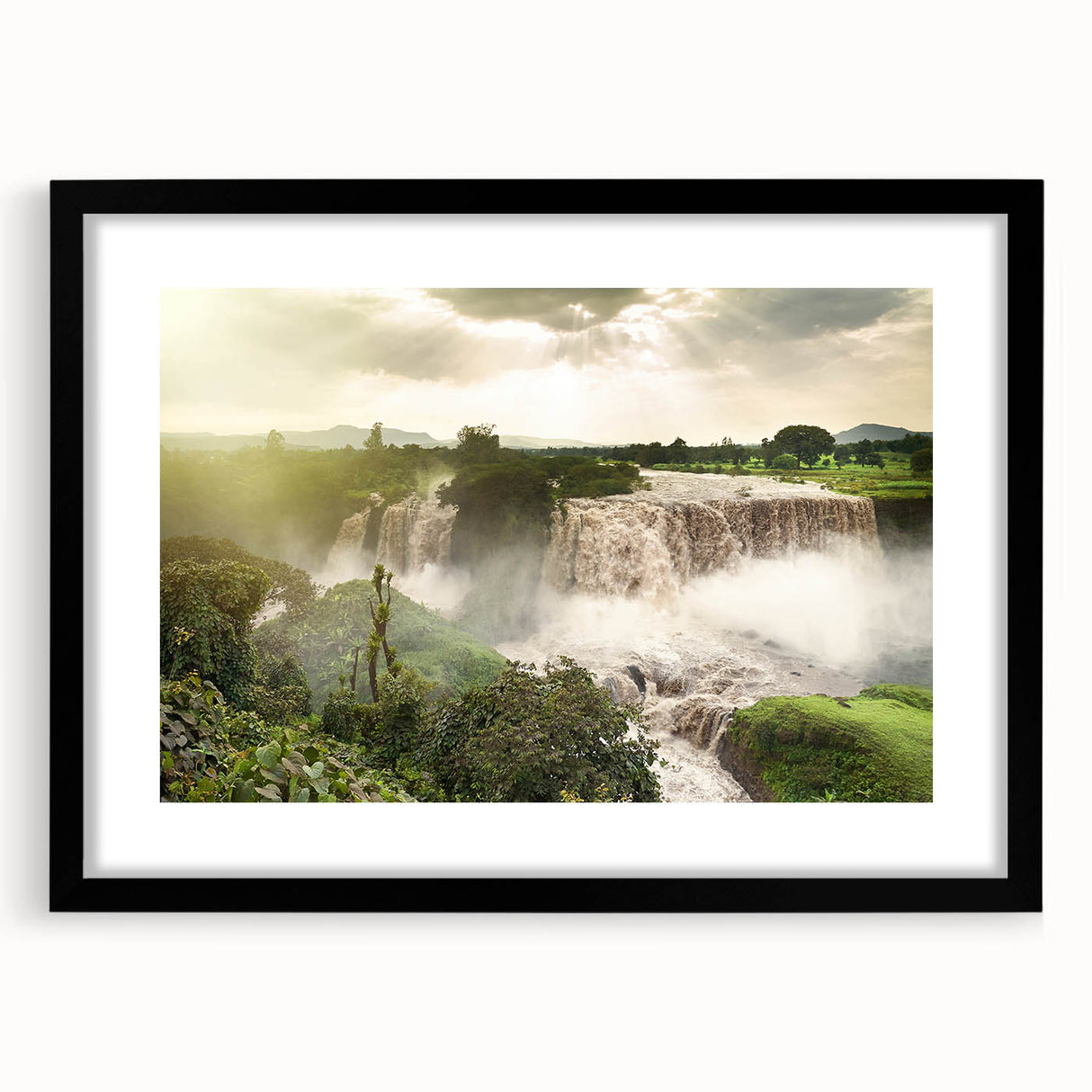 Extra large abstract art print depicting a colorful, textured Ethiopian landscape on a framed canvas.