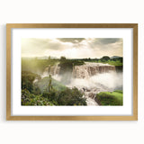 Textured abstract art print depicting the Ethiopian landscape in earthy tones on a gold-framed mat, suited for bedroom decor.