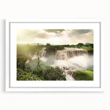 Extra large abstract art print depicting an Ethiopian landscape in textured earth tones, framed with a white mat.