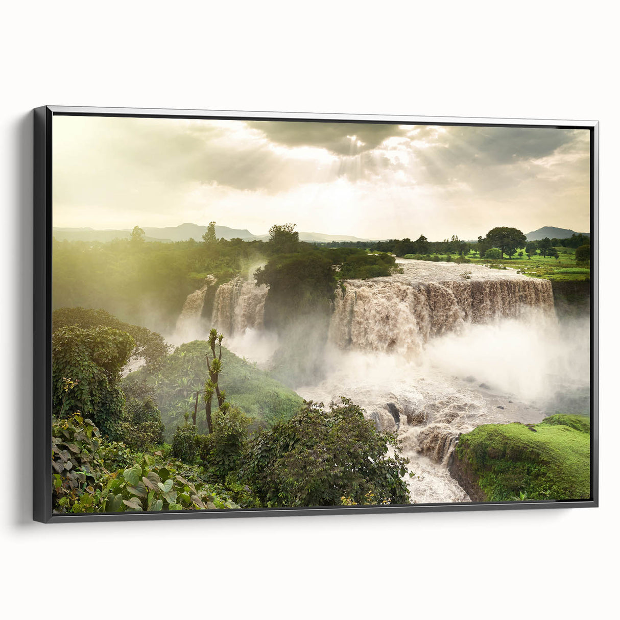 Framed canvas of a black and white Ethiopian landscape, ideal for bedroom wall decor.