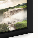 Extra large framed canvas featuring a textured depiction of an Ethiopian landscape in vibrant, colorful art tones.