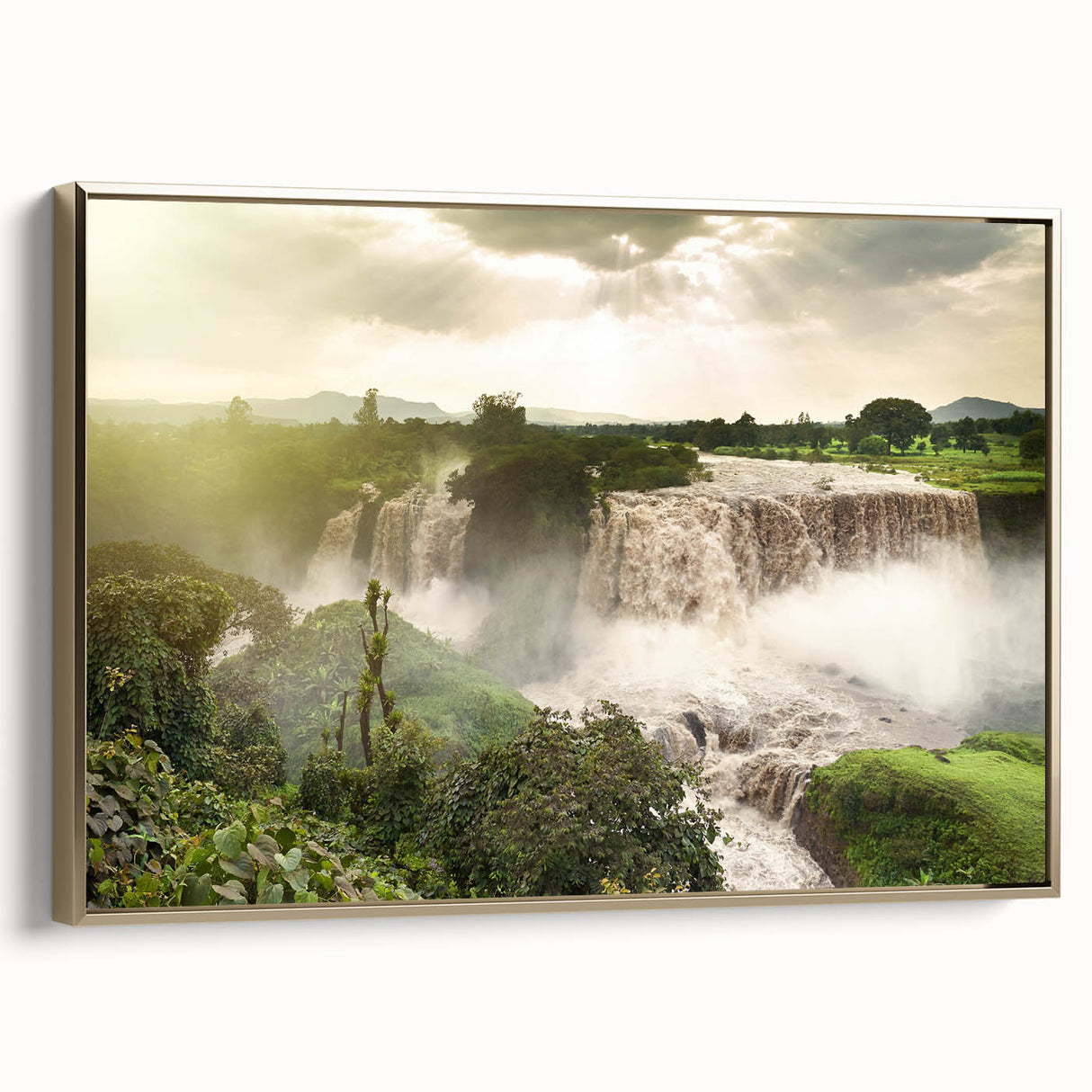Landscape art painting of an Ethiopian scenery in vibrant colors on framed canvas, ideal for living room decor.