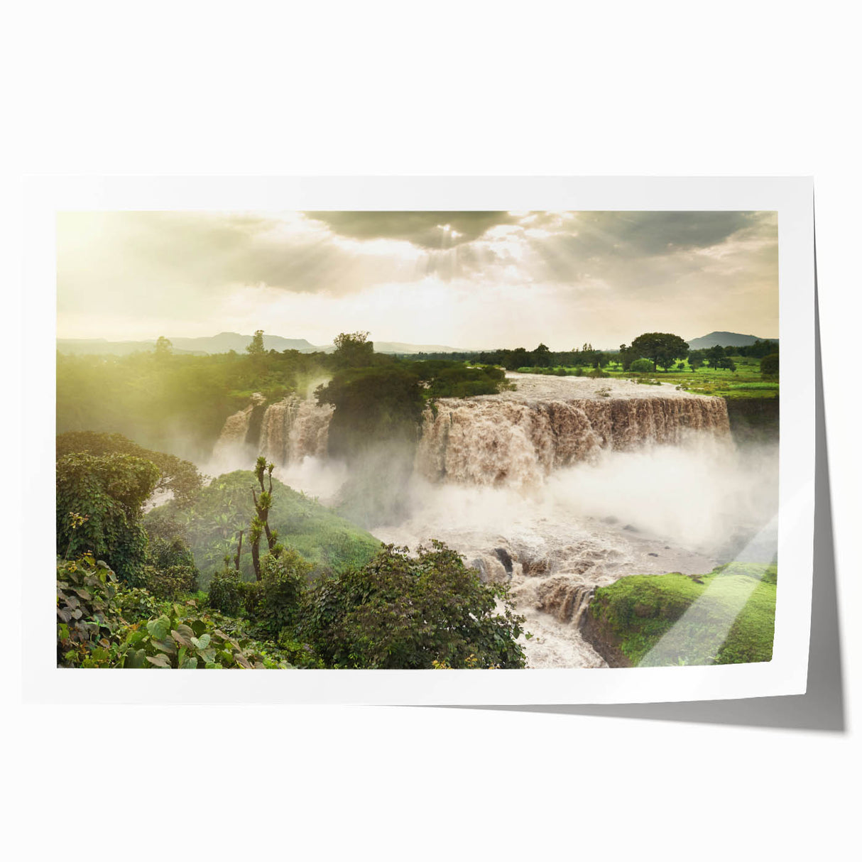 Extra large rolled print featuring an Ethiopian landscape with vibrant green and earth tones, ideal for art wall dining room.