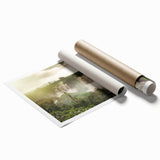 Extra large rolled print of an Ethiopian landscape with vibrant floral elements, ideal for classy bathroom wall art.