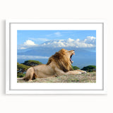 Extra large abstract art print of African scenery in textured style, framed with a white mat, suitable for living room decor.