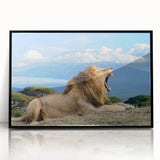 Large abstract wall art depicting a Kenyan scenery in muted earth tones, framed in black acrylic.