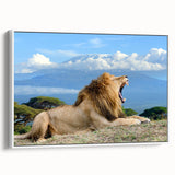 Framed canvas wall art featuring a vintage-style Kenyan landscape in muted earth tones, ideal for bedroom decor.