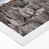 Art deco poster featuring a stylized Madagascar landscape in muted earth tones on rolled canvas.