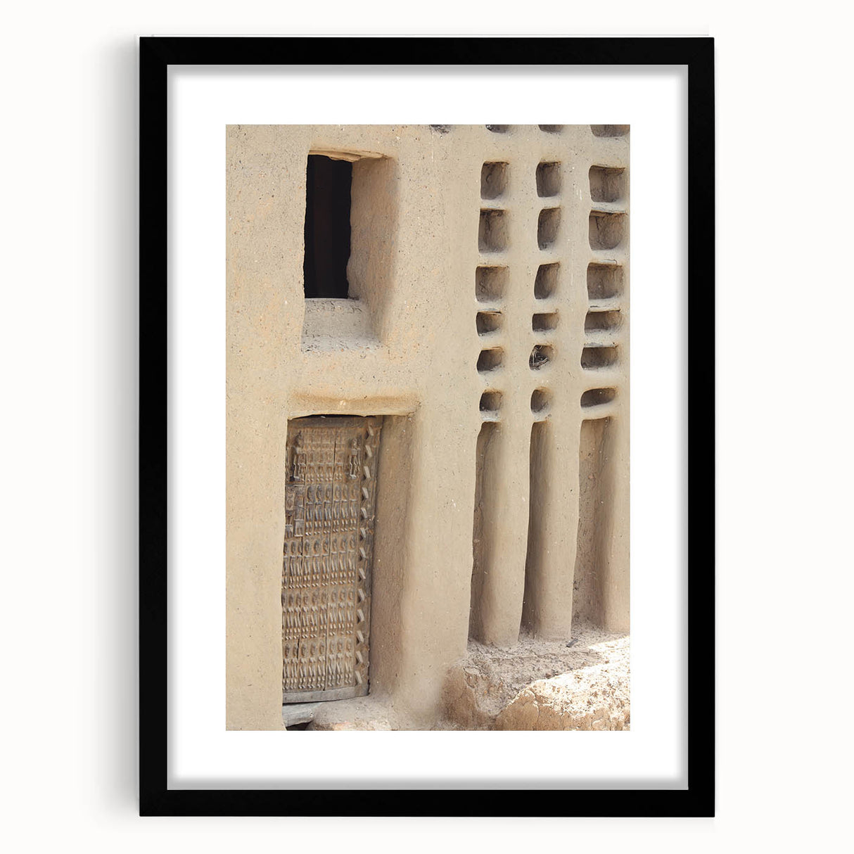 Extra large abstract art print of a colorful African scenery, textured finish on a framed black mat.