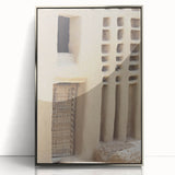 Acrylic print of an African Mali scenery in silver frame, featuring earthy tones, ideal for modern art wall decor.
