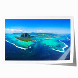Extra large rolled print of a serene Mauritius landscape with lush greenery and vibrant blue sky.