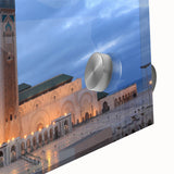 Large abstract wall art depicting Moroccan scenery in earthy tones on acrylic glass, ideal for dining room ambiance.