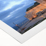 Art deco poster of Moroccan scenery in muted earth tones on rolled canvas, suitable for dining room wall art.