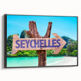 Black and white landscape art painting of Seychelles on framed canvas, ideal for bedroom wall decor.
