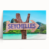 Black and white photo of Seychelles scenery on large stretched canvas, ideal for kitchen wall art.