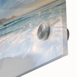 Large abstract wall art depicting an African scenery in earth tones on acrylic glass, ideal for dining room decor.