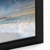 Extra large black wall art on canvas featuring a textured, colorful African landscape, ideal for living room decor.