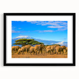 Extra large abstract art print depicting colorful, textured scenery of Tanzania on a black-framed canvas.