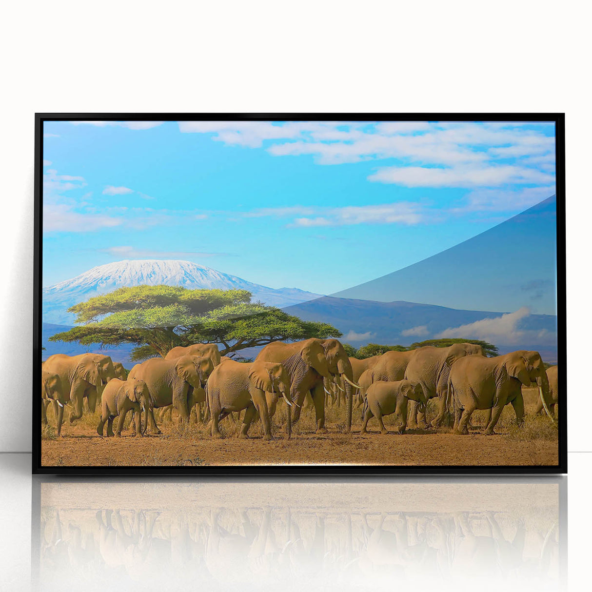 Large abstract wall art depicting an African Savannah scene in muted earth tones on a framed acrylic.