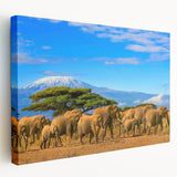 Side view of a stretched canvas featuring a serene Tanzanian landscape with vibrant green and earth tones.